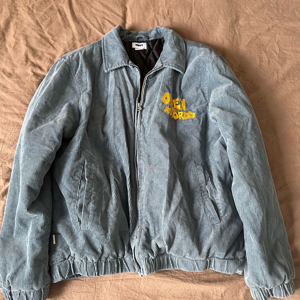 Blue Corduroy Jacket With Yellow Embroidery
